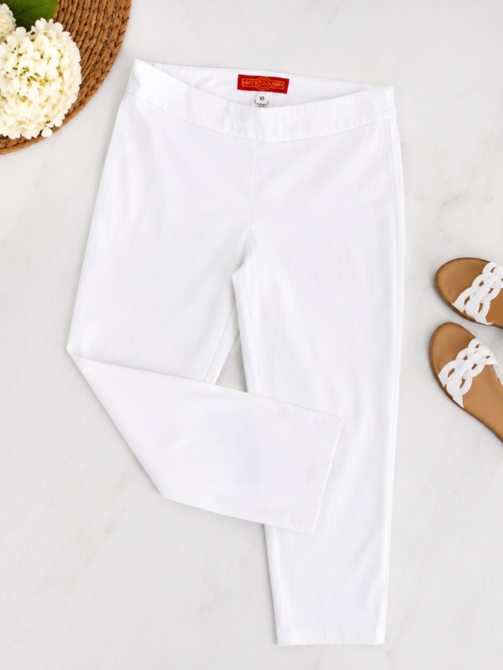 Krazy Larry White Pull-On Ankle Pants Size 10 | Chic Stretch Slim Fit Career
